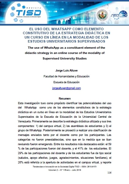 Uso del Whatsapp como Elemento Constitutivo de la Estrategia Didáctica en un Curso en Línea en la Modalidad de los Estudios Universitarios Supervisados